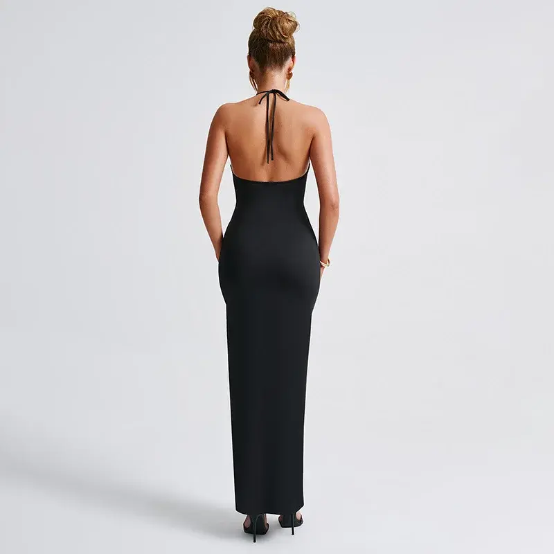 Women’s Sexy V-Neck Strapless Backless Maxi Prom Dress