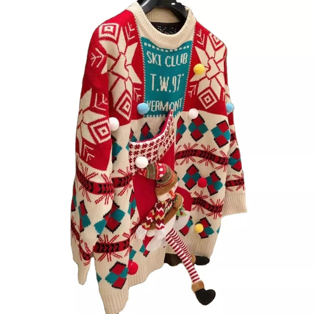 Ugly Christmas Sweater With Stitching and Toys