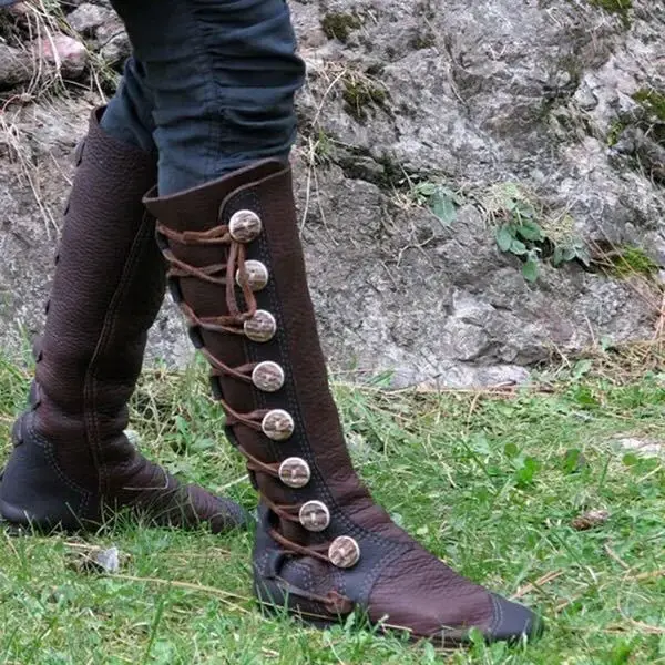 Thumbnail: Women Zipper PU Leather Viking Pirate Boots