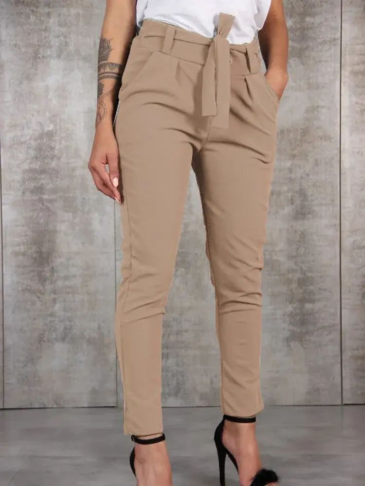 Thumbnail: Women Pencil Pants Spring Autumn High Waist Pocket Slim Solid Trousers ARJ-K03