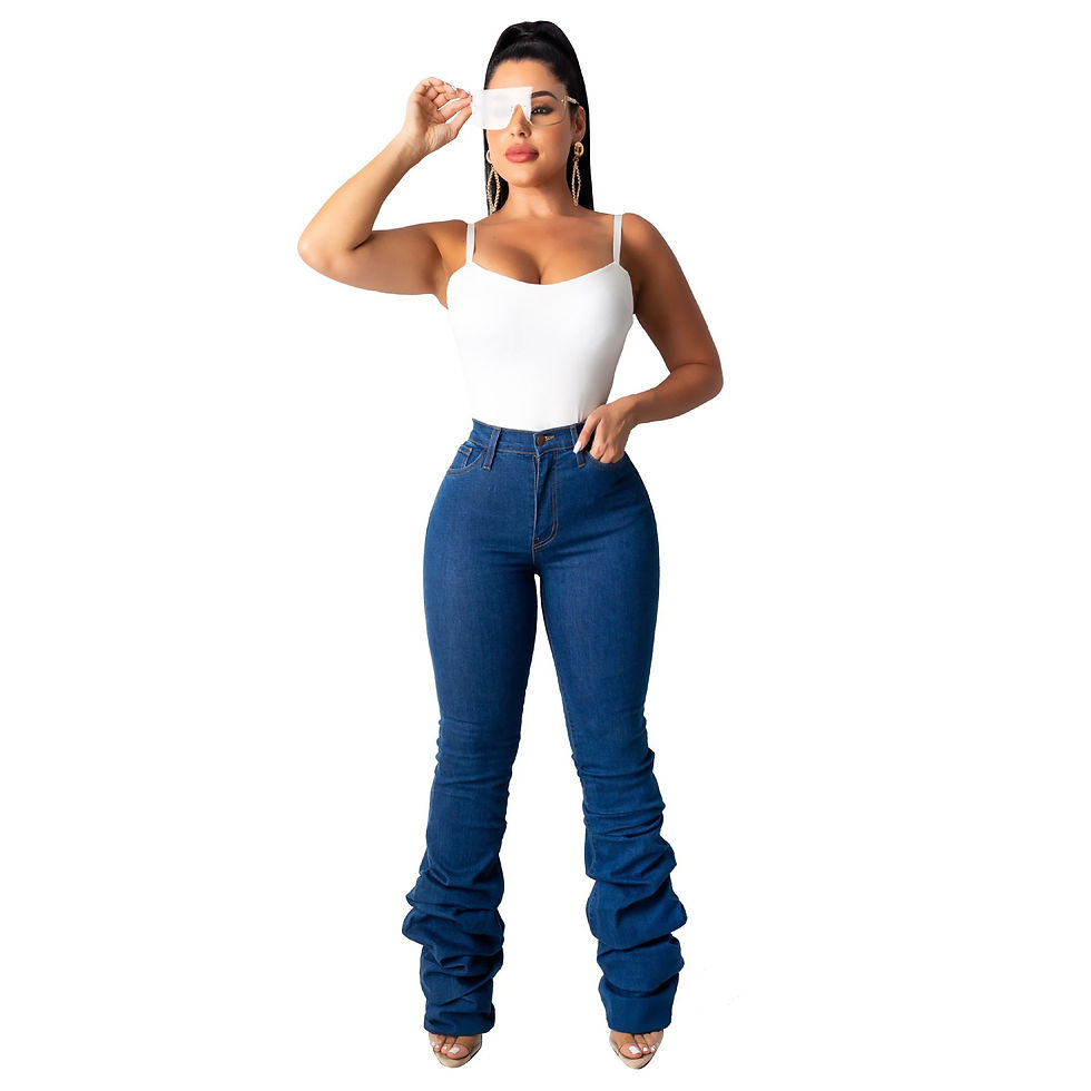 Thumbnail: Stacked Long Denim High Waist Slim Fit Jeans