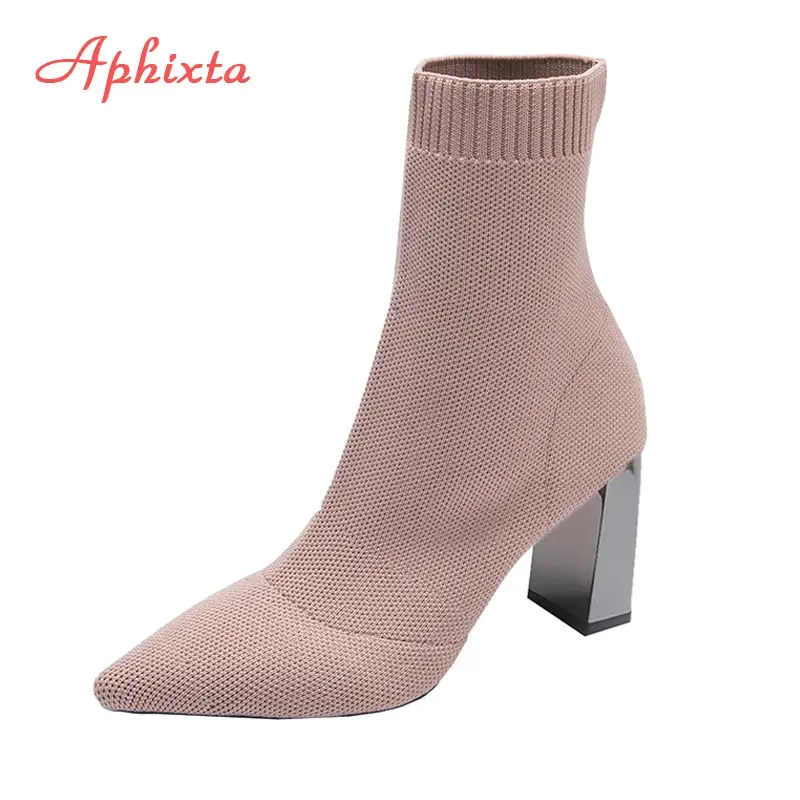 Thumbnail: Metal Blade Heel Sock Boots