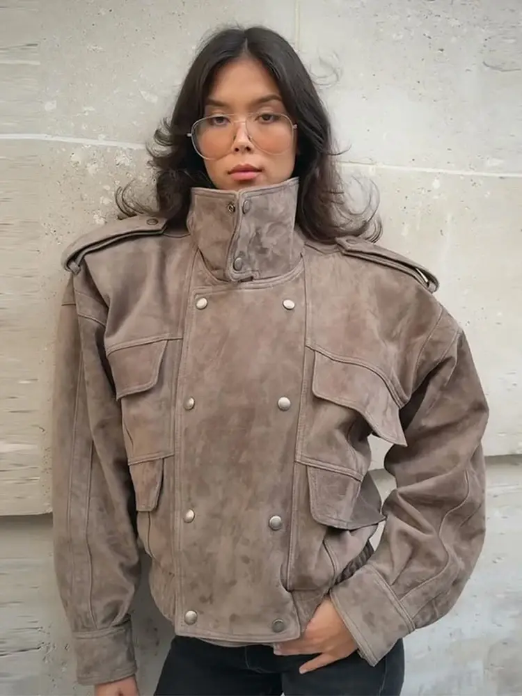 Thumbnail: Suede Safari Style Short Bomber Jackets