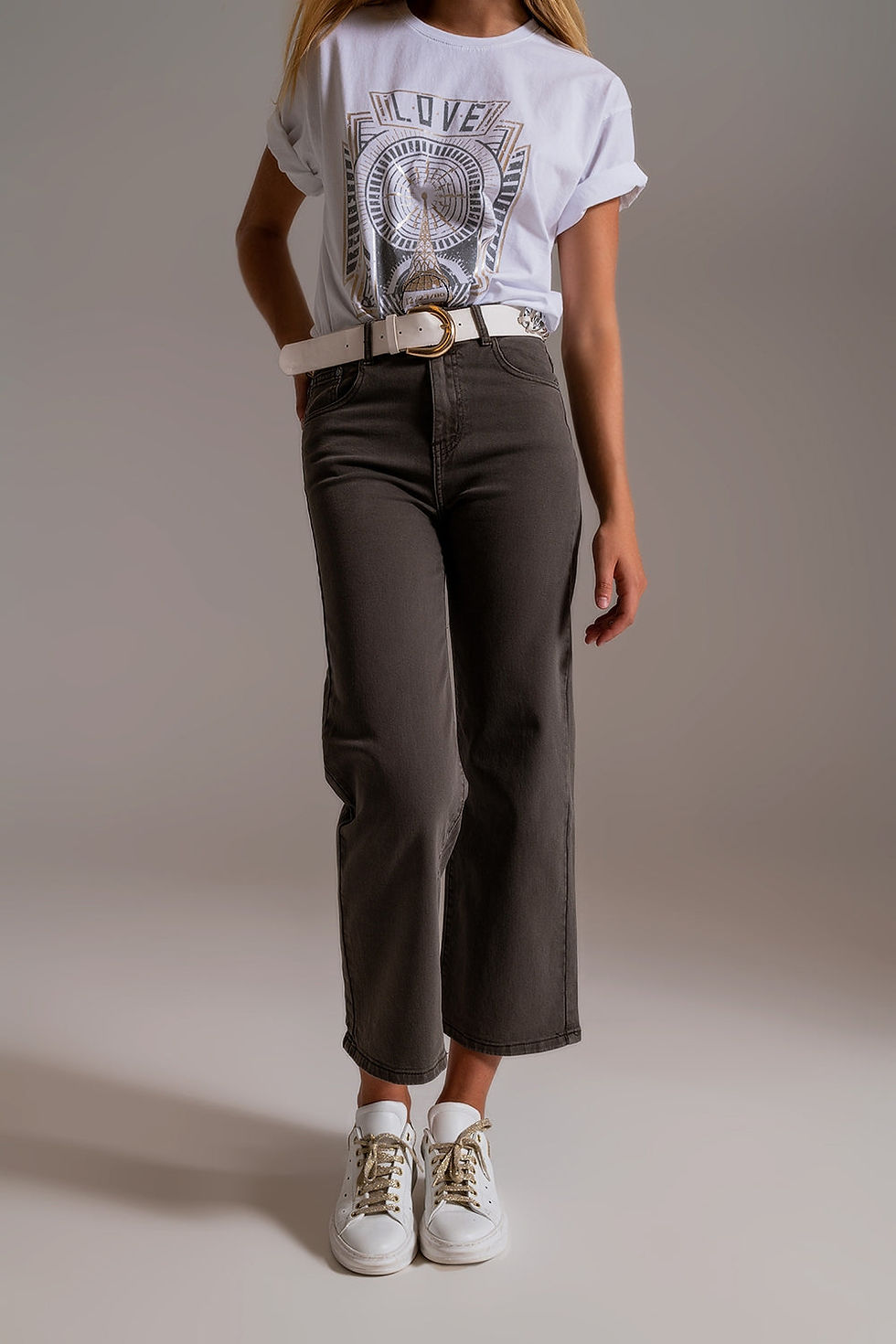 Thumbnail: Cropped Wide Leg Jeans in Grey