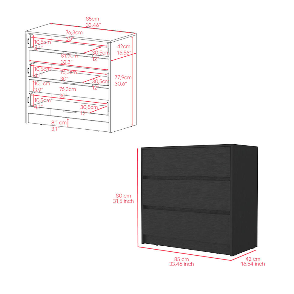 Thumbnail: Dresser Maldus, Three drawers -Black