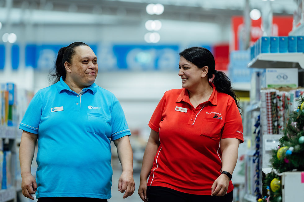 Team members walking an aisle together