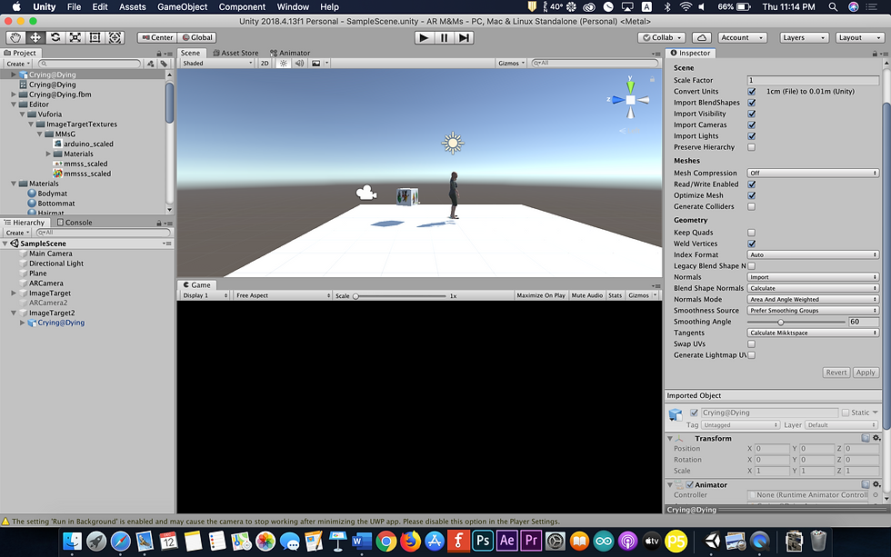 Screenshot of AR project on unity