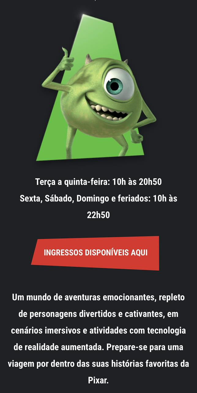 Data, local e horários da exposição da Pixar no Brasil.