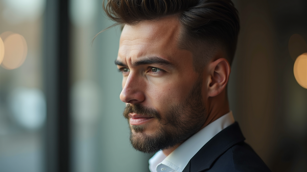 Close-up view of a well-groomed man with a stylish haircut