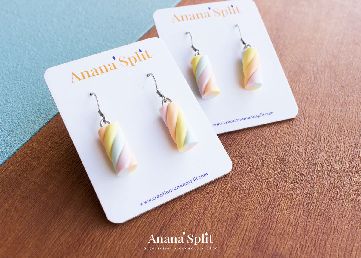 Paire de boucles d'oreille en forme de bonbon guimauve