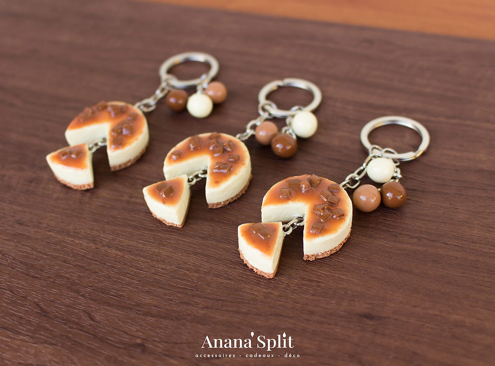 Miniature : Les porte-clés cheesecake caramel en pâte polymère Fimo