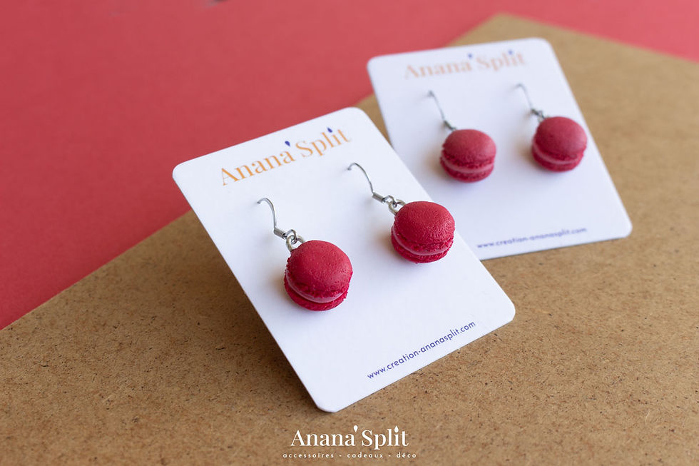 Miniature : Boucles d'oreilles macaron rouge