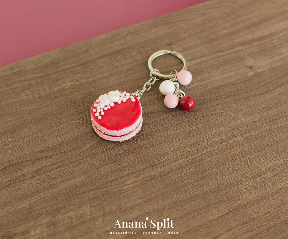 Miniature : porte-clés gâteau fraise en pâte polymère Fimo