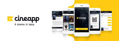 A screenshot showcasing the CineApp platform, highlighting its mobile app interface for purchasing cinema tickets