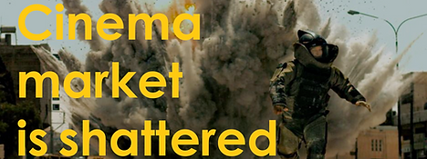 Dramatic image illustrating the theme 'Cinema Market Shattered,' with cinematic imagery of a scene exploding for Cineapp