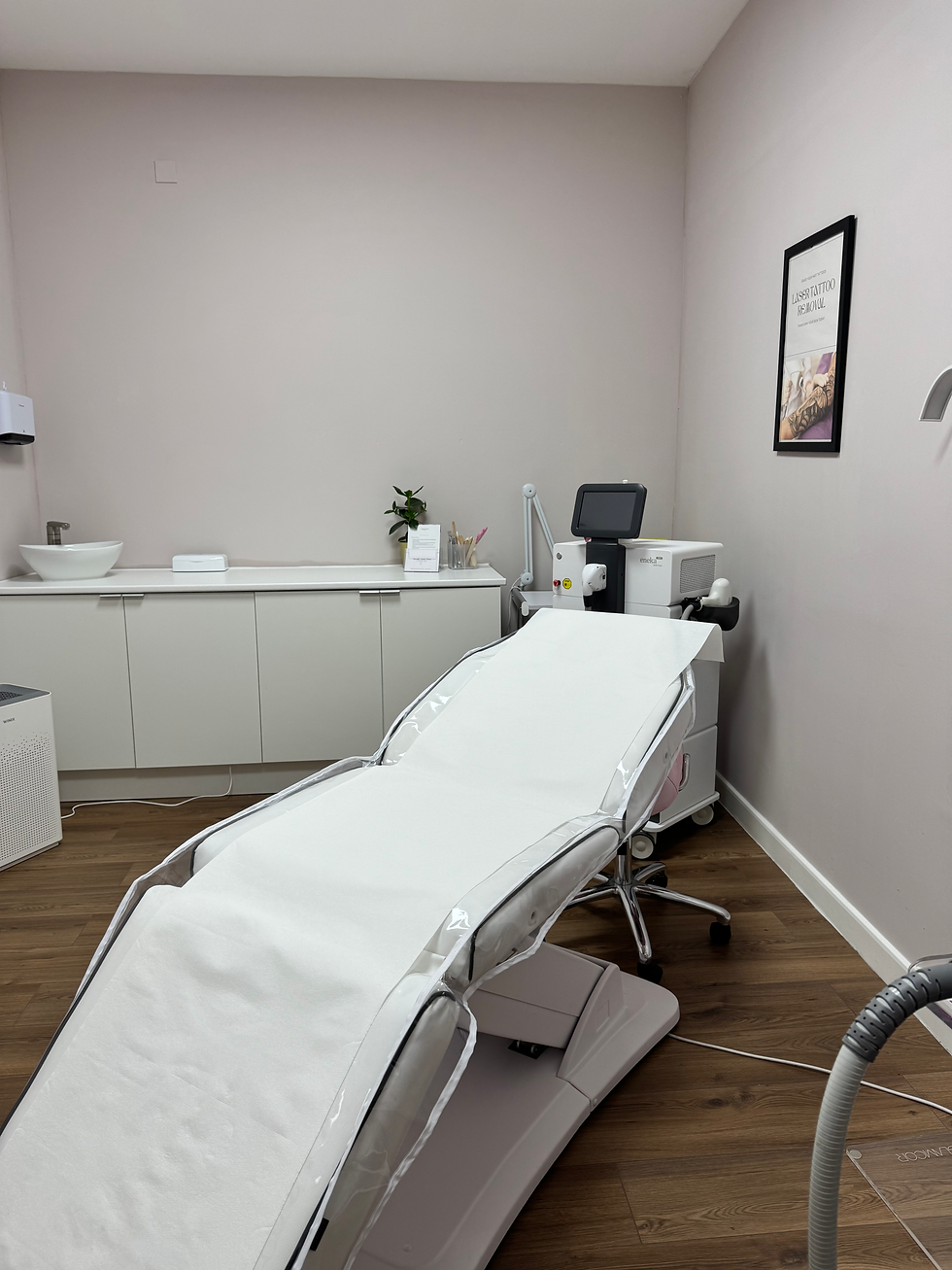 Eye-level view of modern laser equipment in a clean clinic room