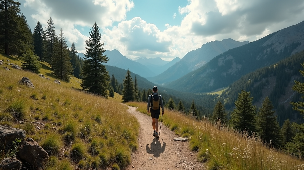 Wide angle view of a scenic outdoor hiking trail in a national park