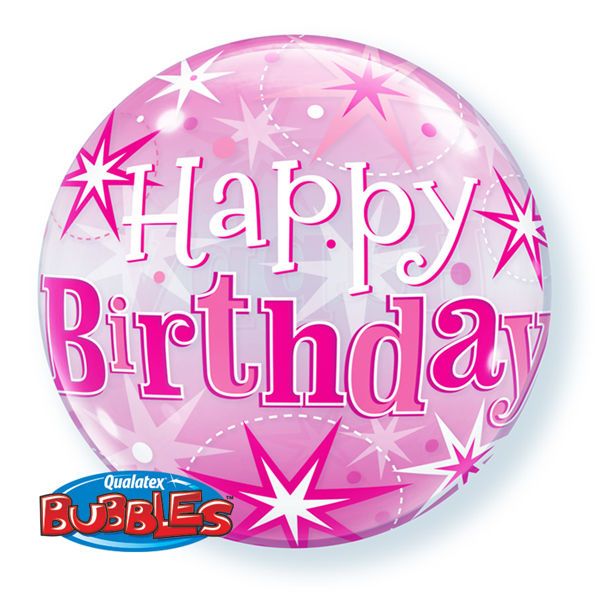 Thumbnail: Pink bubble Happy Birthday text with stars, bubbles, and 