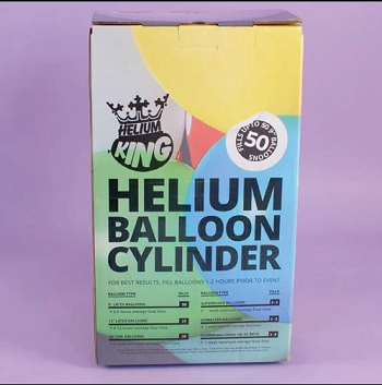 Helium King Helium Balloon Cylinder with text and details for optimal results.