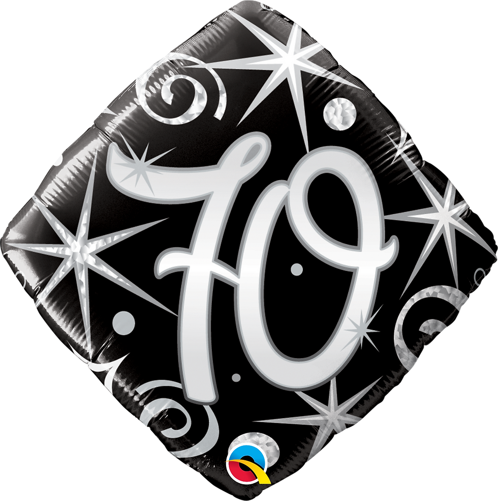 Black and silver foil balloon with the number seventy, Party World Ferndown.