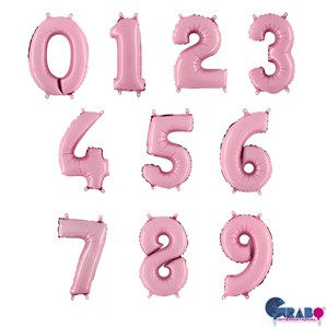 Pink inflated numbers zero through nine. 16" Number Shapes for birthdays.