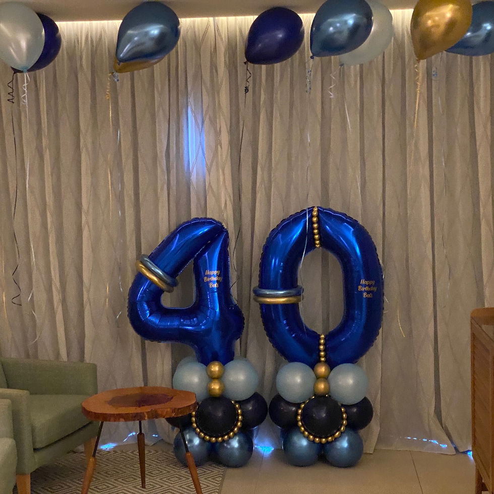 Thumbnail: Blue 40 balloon display for a birthday celebration with balloons