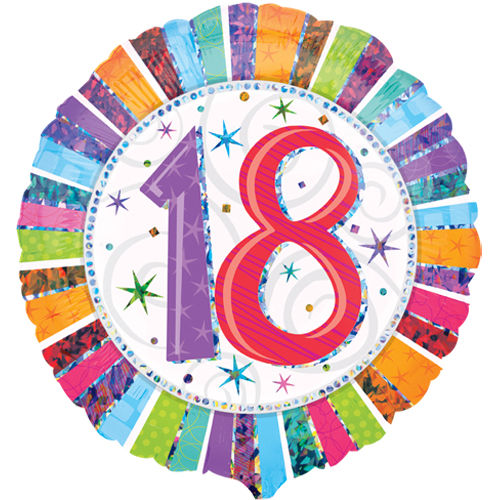 Colorful 18 foil balloon with star accents at Party World Ferndown celebration.