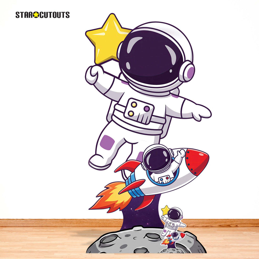 Cartoon Cute Astronaut and Rocket Cardboard Cutout Height 179cm Includes Desktop