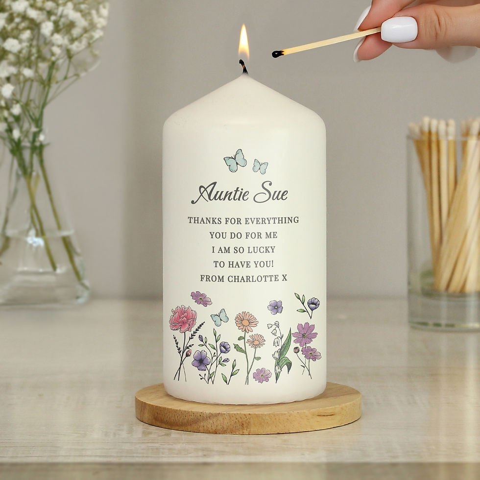 Thumbnail: Personalised Wild Flowers Pillar Candle