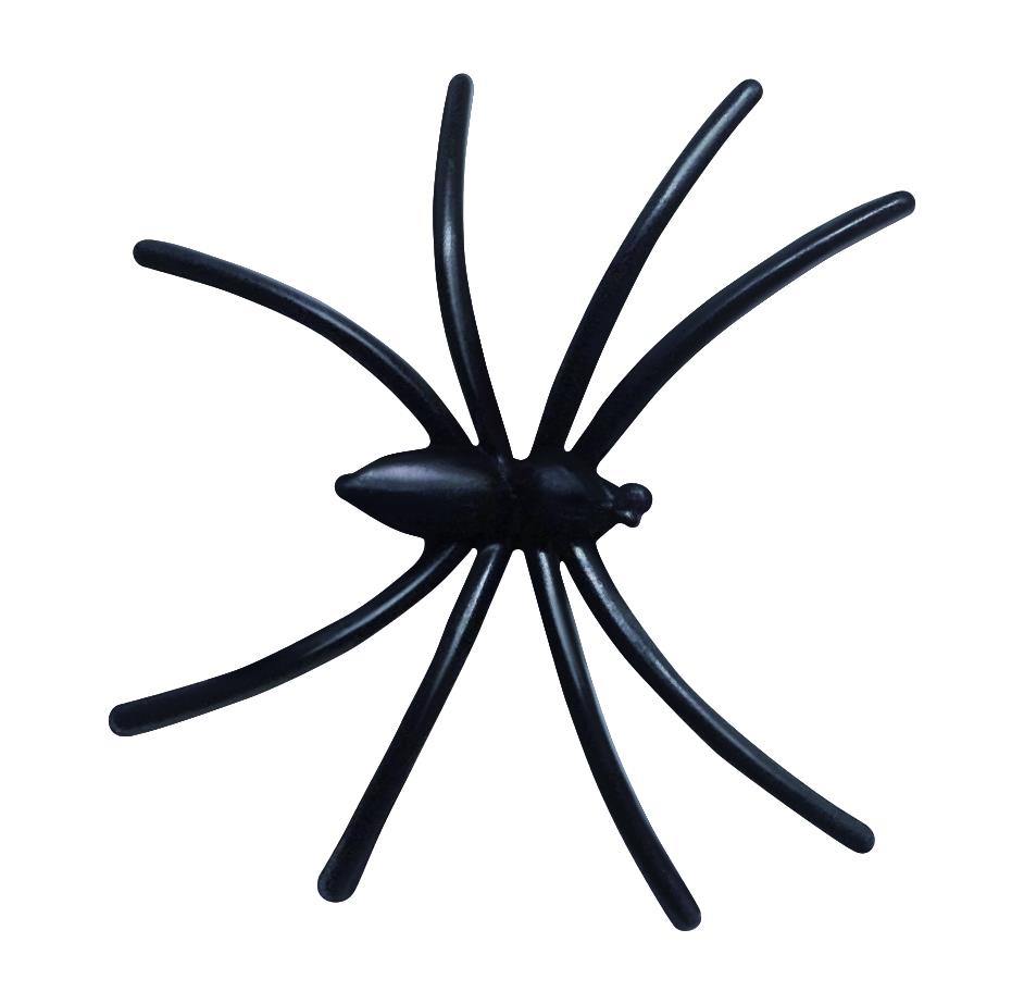 Thumbnail: Black plastic spider toy with long legs, isolated against white background.