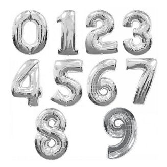 Shiny helium-filled numbers zero to nine against a white background.