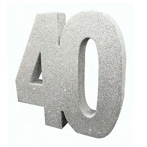 Glittery silver 40 number sign, ideal for a milestone birthday celebration.