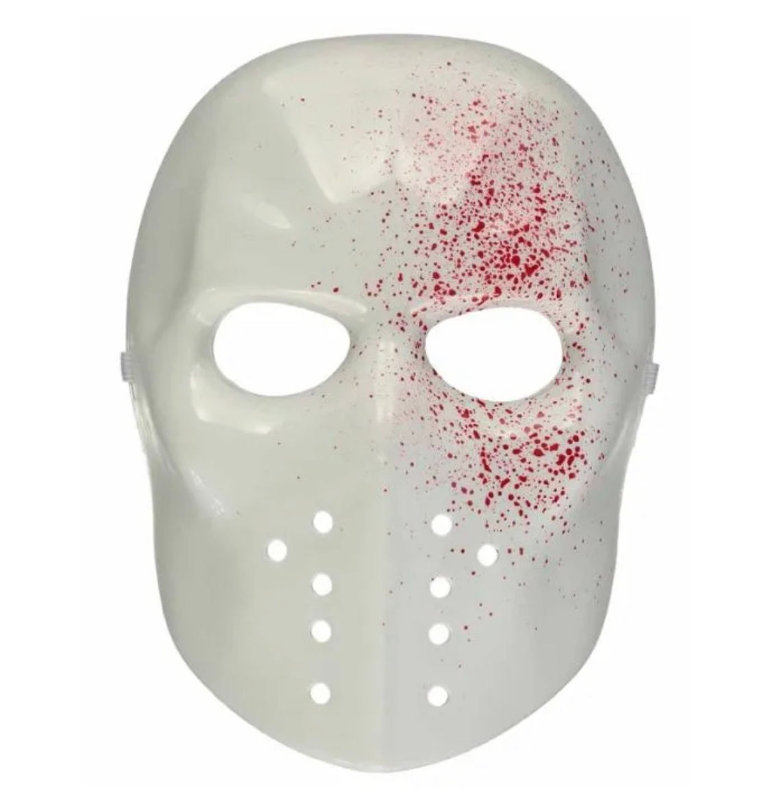 White hockey mask with red splatter paint, Halloween costume accessory, Party World Ferndown