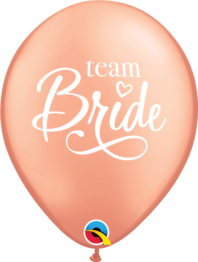 Thumbnail: Peach balloon with white text reads "team Bride" for a celebration.