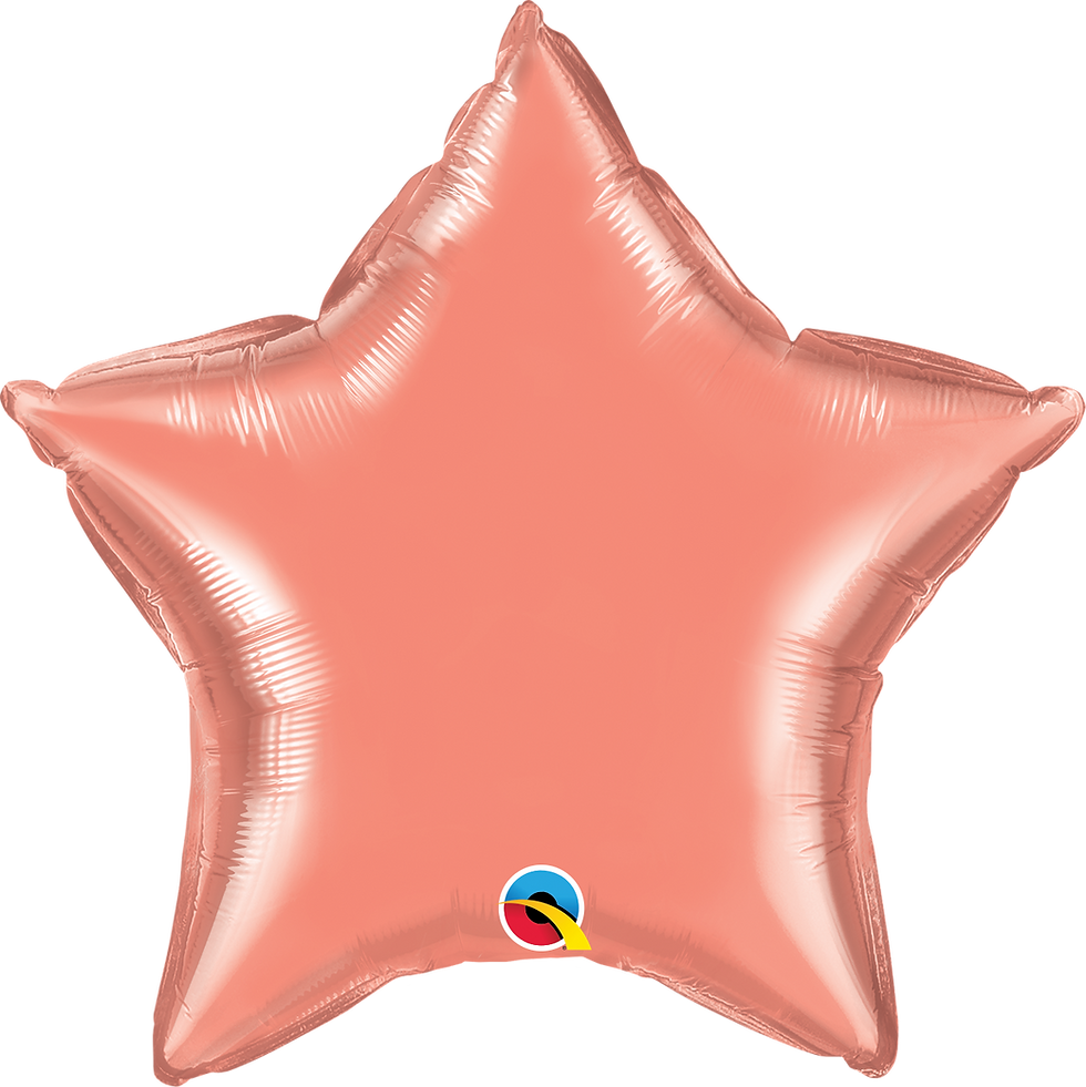 Large star-shaped balloon in light rose color with the Q logo.