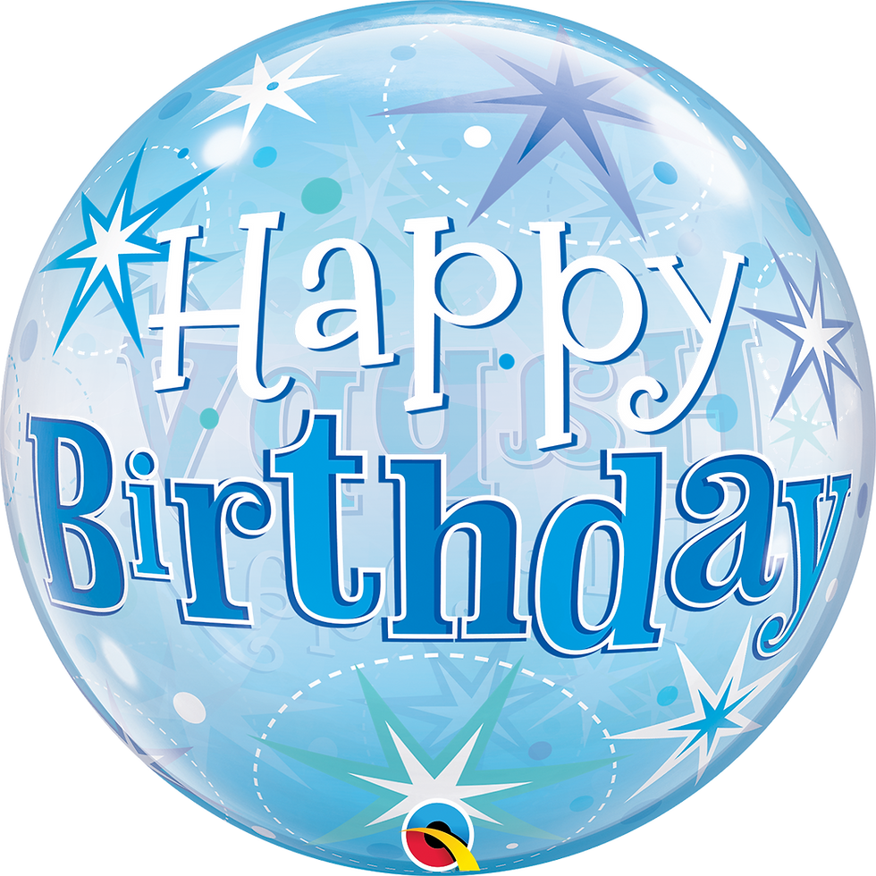 Thumbnail: Blue birthday balloon says Happy Birthday. Happy Birthday Pick Candles - Blue.