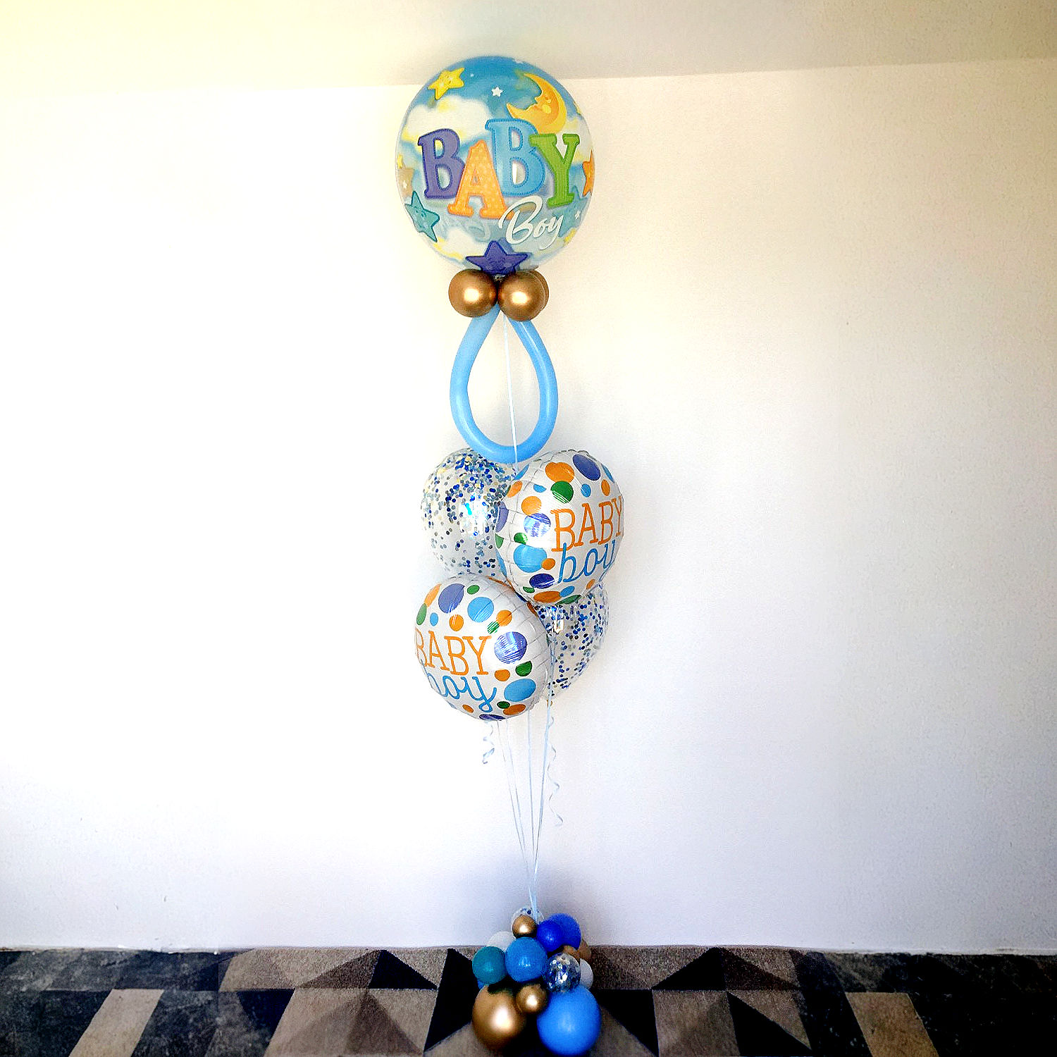 Baby Boy Chrome Pacifier and Dots Bouquet