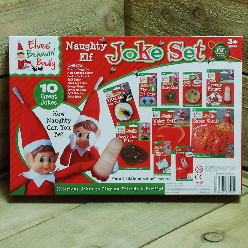 Naughty Elf Joke Set box with visible text. Ten great jokes for kids.