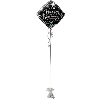 Thumbnail: Black diamond-shaped balloon with "Happy Birthday" text against a white backdrop