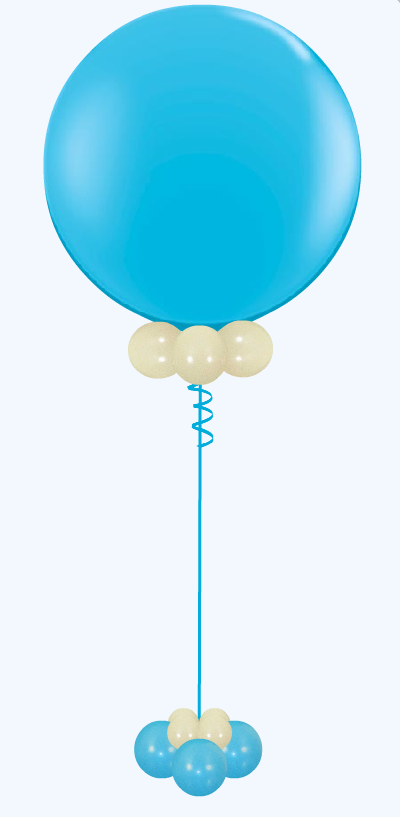 Thumbnail: Large blue balloon with smaller balloons, curly ribbon, and soft background