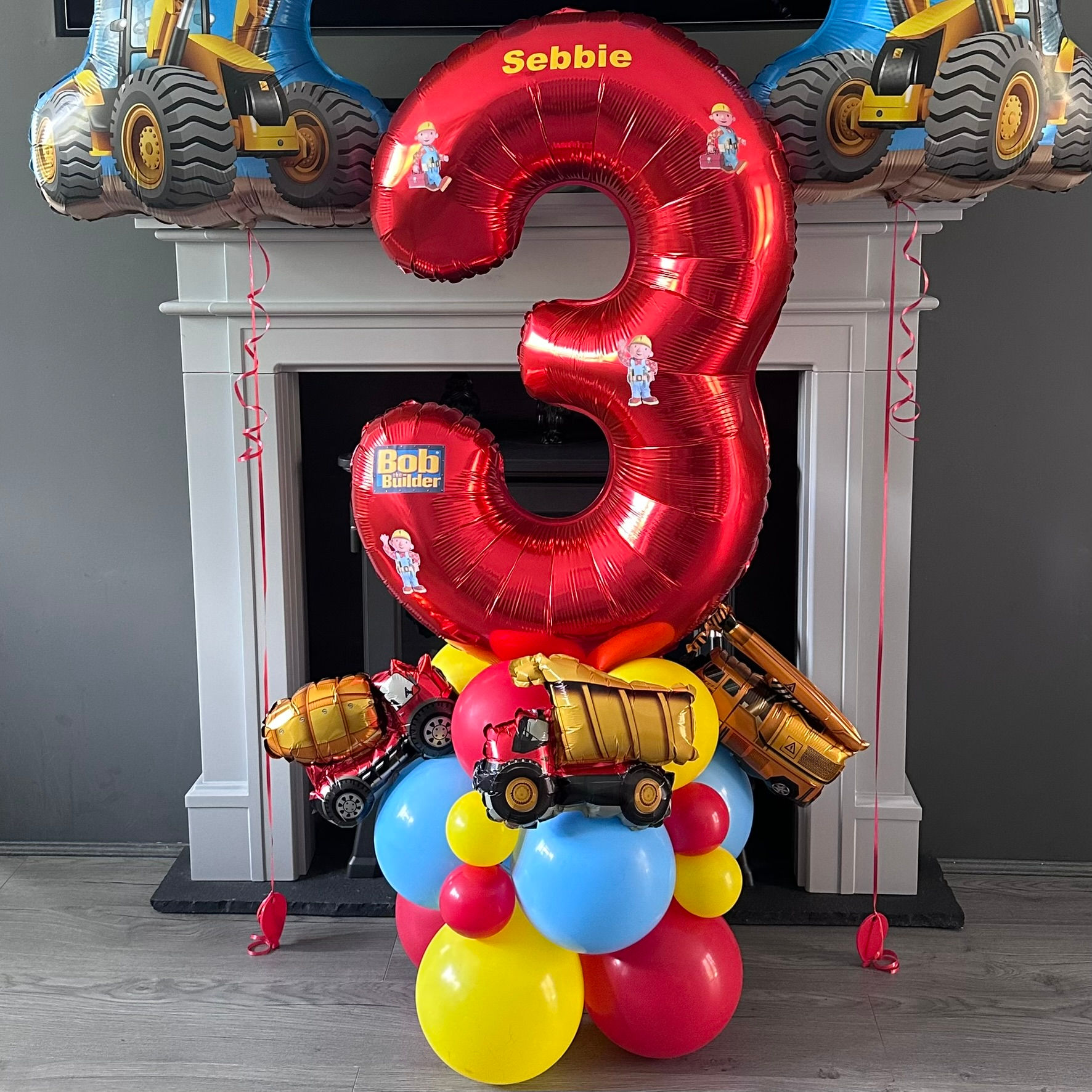 Bob the Builder theme personalised balloon stack