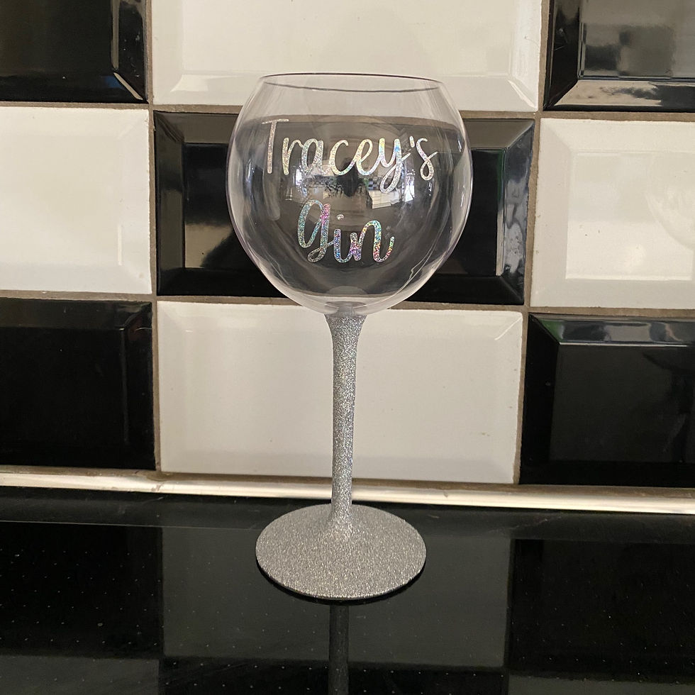 Thumbnail: Large clear gin glass with the words 