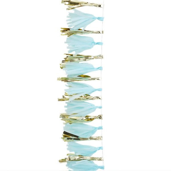Thumbnail: Light blue party bunting with gold accents and a white background