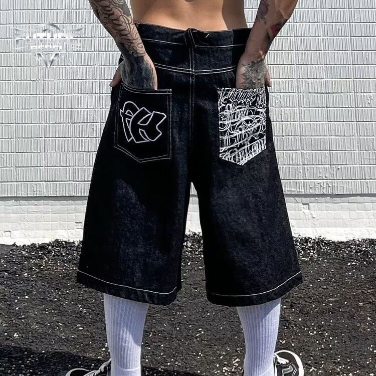 Men Denim Shorts American Vintage Streetwear Shorts Harajuku Unisex Loose Fit St