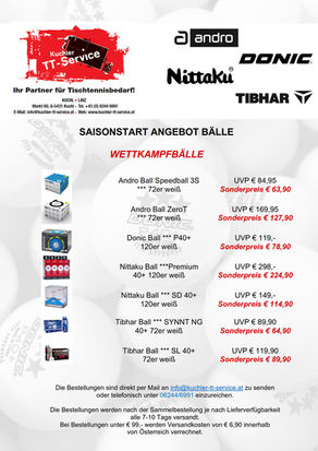 Angebot Bälle zum Saisonstart v. Kuchler TT-Service