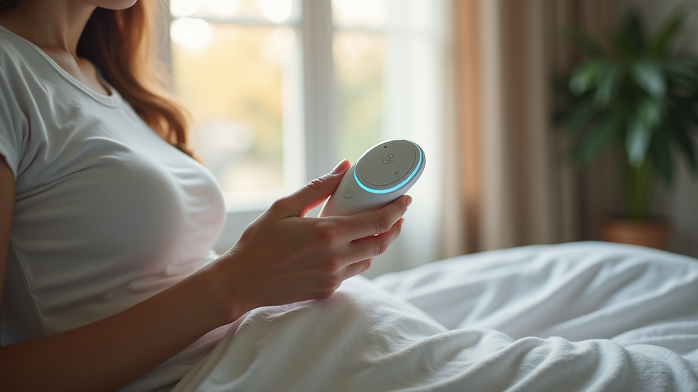 High angle view of a patient using a wellness product at home