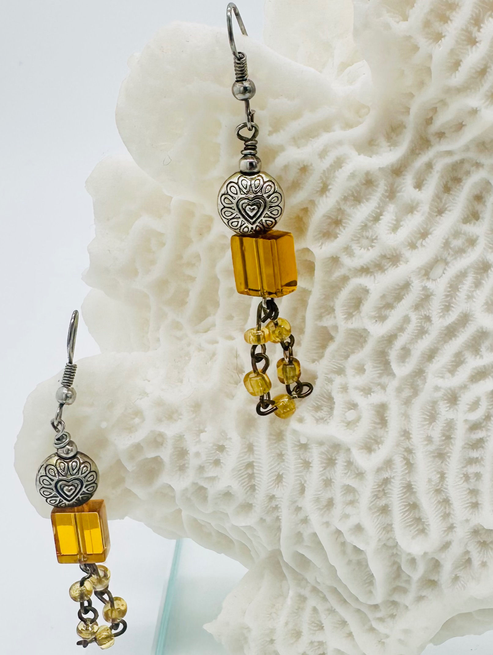 Vintage and topaz, silver bead with chain earrings