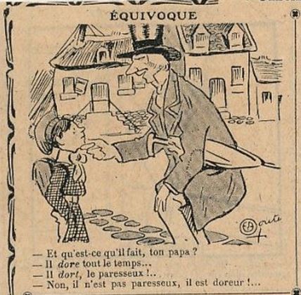 Dessin humoristique tiré de l'Almanach Nodot 1914. Archivage atelier Or Cadre, Laetitia Nicolas, Lodève.