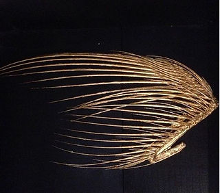 Squelette d'une aile d'oiseau recouvert de feuilles d'or par Anne Brun. Article sur l'or et les animaux par Laetitia Nicolas de l'atelier de dorure Or Cadre (Occitanie, Hérault, France). Skeleton of a bird's wing covered with gold leaf by Anne Brun. Article on gold and animals by Laetitia Nicolas from the Gold Frame gilding workshop (Occitanie, Hérault, France)