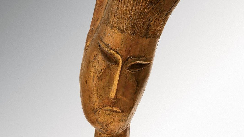 "Tête d'homme Bouddha" (détail), Sculpture en bois doré de Zadkine, 1919